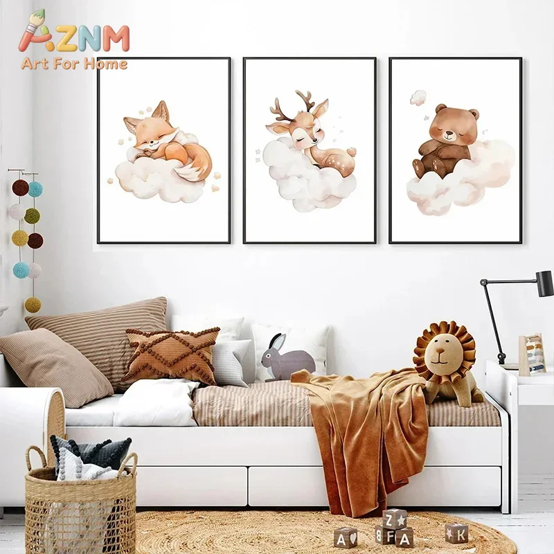 Baby Nursery Frames - AZNM Suluboya Tekniğiyle Yapılmış, Uyuyan Orman
