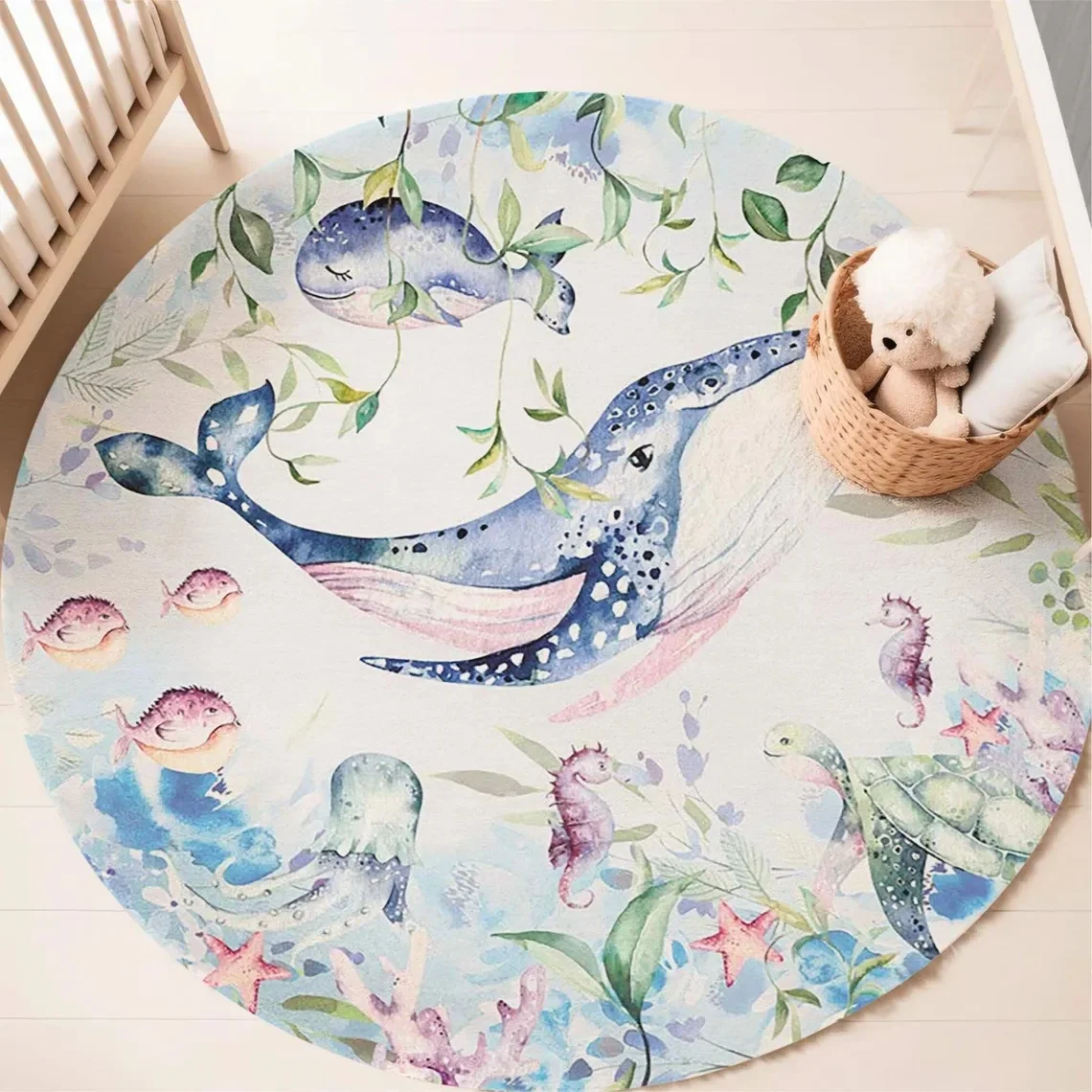 Mavi Deniz Hayvanı Yuvarlak Ha - Baby Nursery Decor Girl incelemesi ve fiyatı