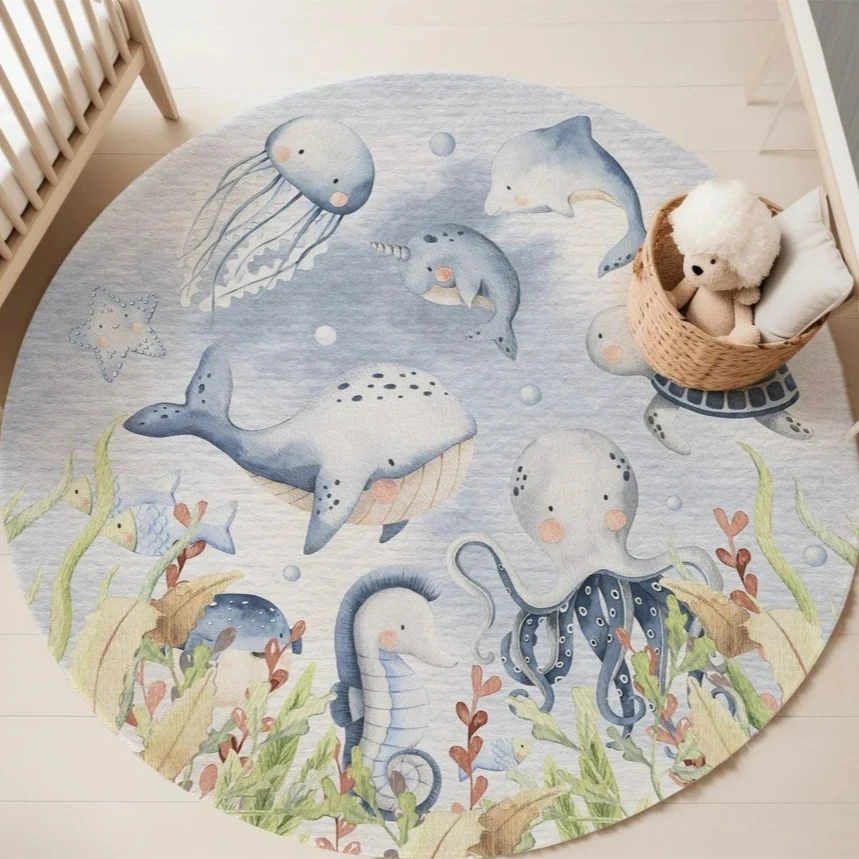 Mavi Deniz Hayvanı Yuvarlak Ha - Baby Nursery Decor Girl incelemesi ve fiyatı